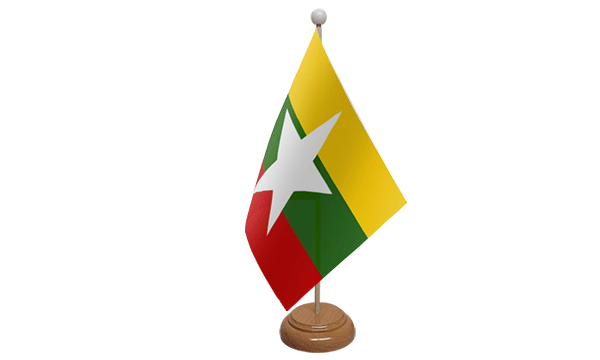 Myanmar New (Burma) Small Flag with Wooden Stand